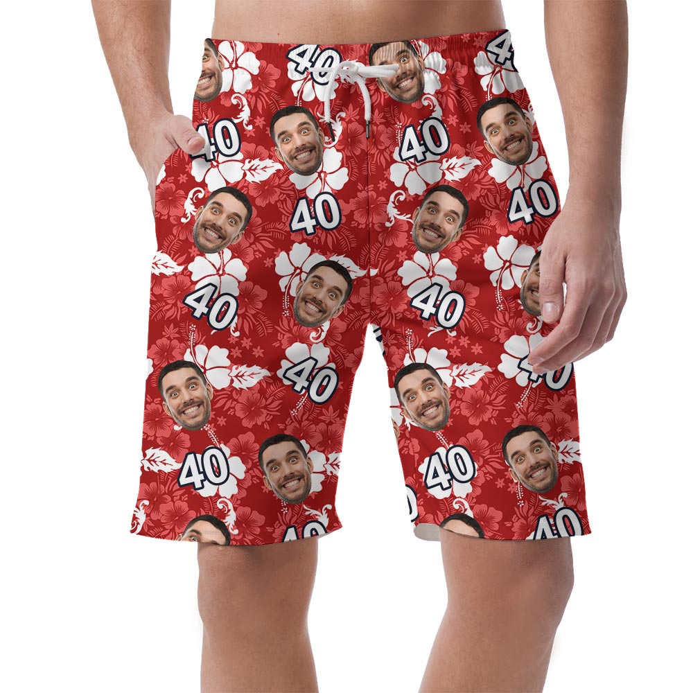 Red Men's Hawaiian Shorts With Custom Face Birthday - variant image 1