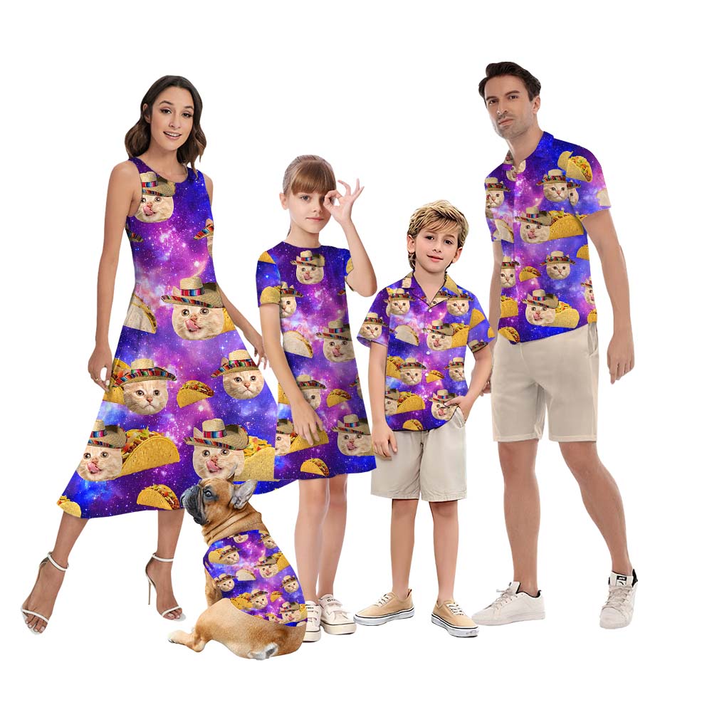 Custom Cat Face Taco Galaxy Matching Family Hawaiian Outfits - variant image 1