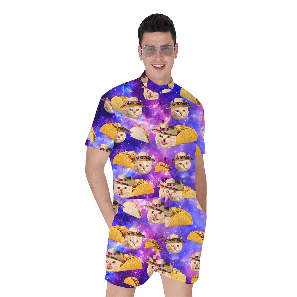 Custom Cat Face Taco Men's Romper - variant image 1