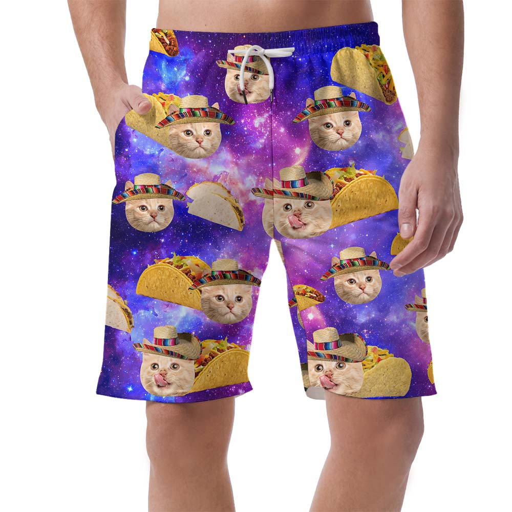 Unique Taco Cat Face Men's Hawaiian Shorts - variant image 1