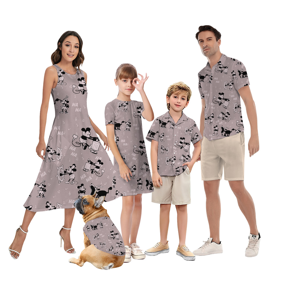 Vintage Steamboat Willie Mickey Matching Pink Hawaiian Outfits For Family - variant image 1