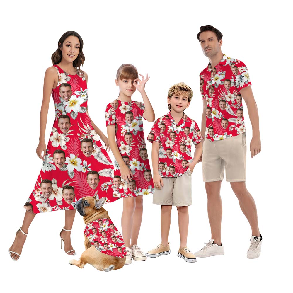 Matching Custom Photo Red Floral Matching Family Hawaiian Outfits - variant image 1