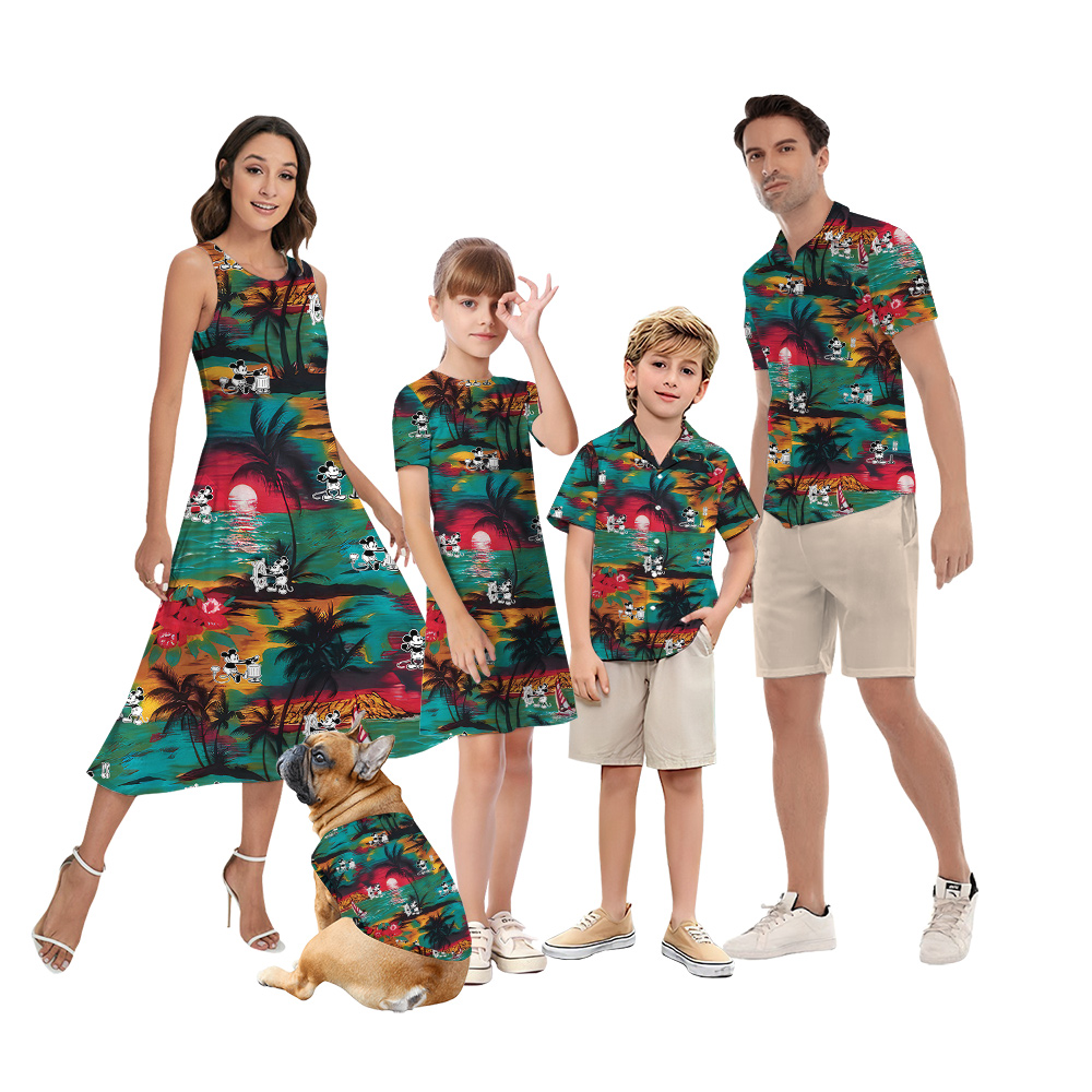 Tropical Sunset Beach Steamboat Willie Mickey Family Matching Hawaiian Outfits - variant image 1