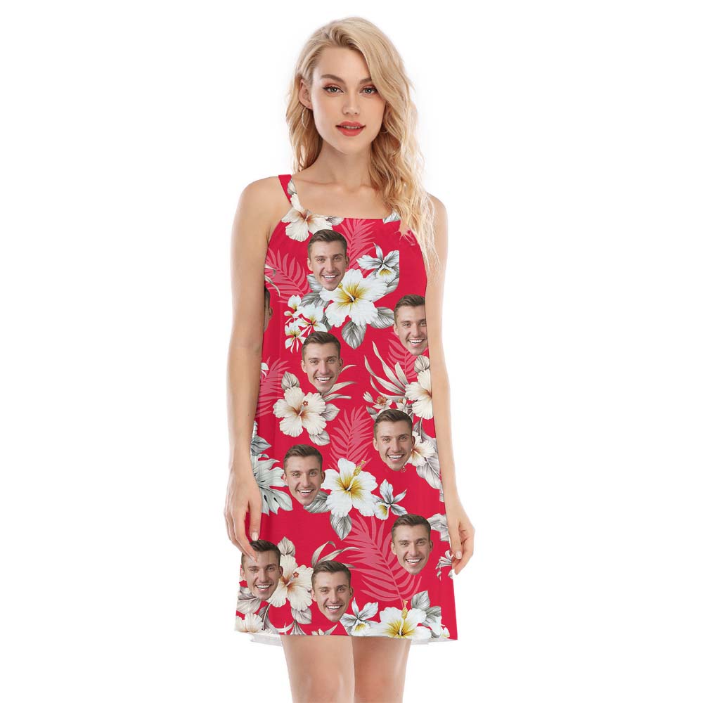 Personalized Face And Logo Red Cami Dress For Women - variant image 1