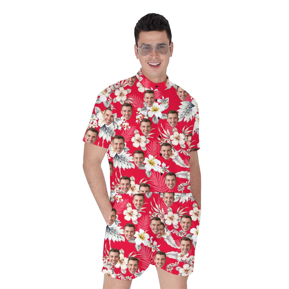 Custom Photo Red Floral Men's Romper - variant image 1
