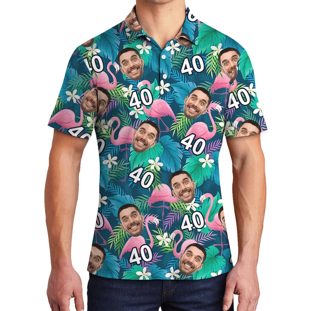 Personalized Flamingo Birthday Men's Hawaiian Polo Shirt - variant image 1