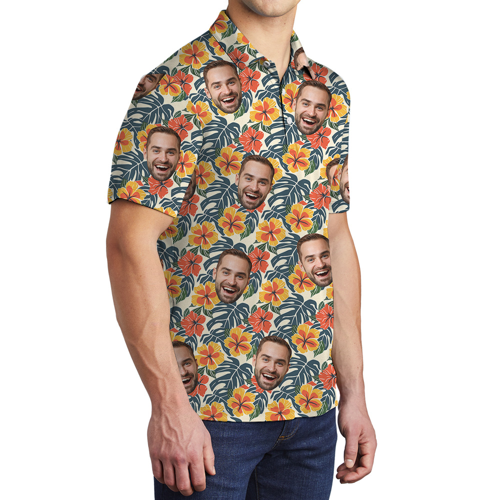 Tropical Botanicals Custom Face Hawaiian Polo Mens Shirt for Birthday