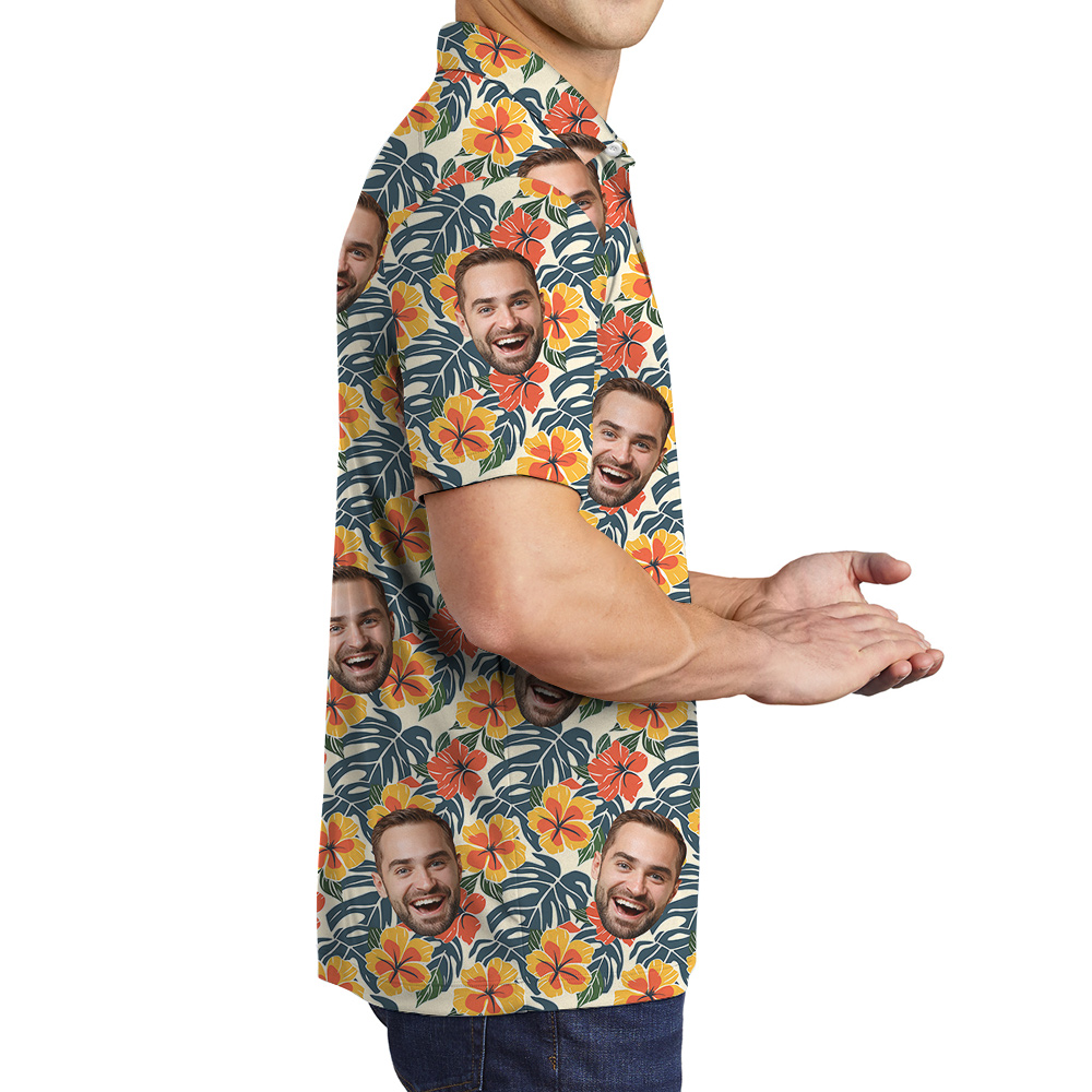 Tropical Botanicals Custom Face Hawaiian Polo Mens Shirt for Birthday