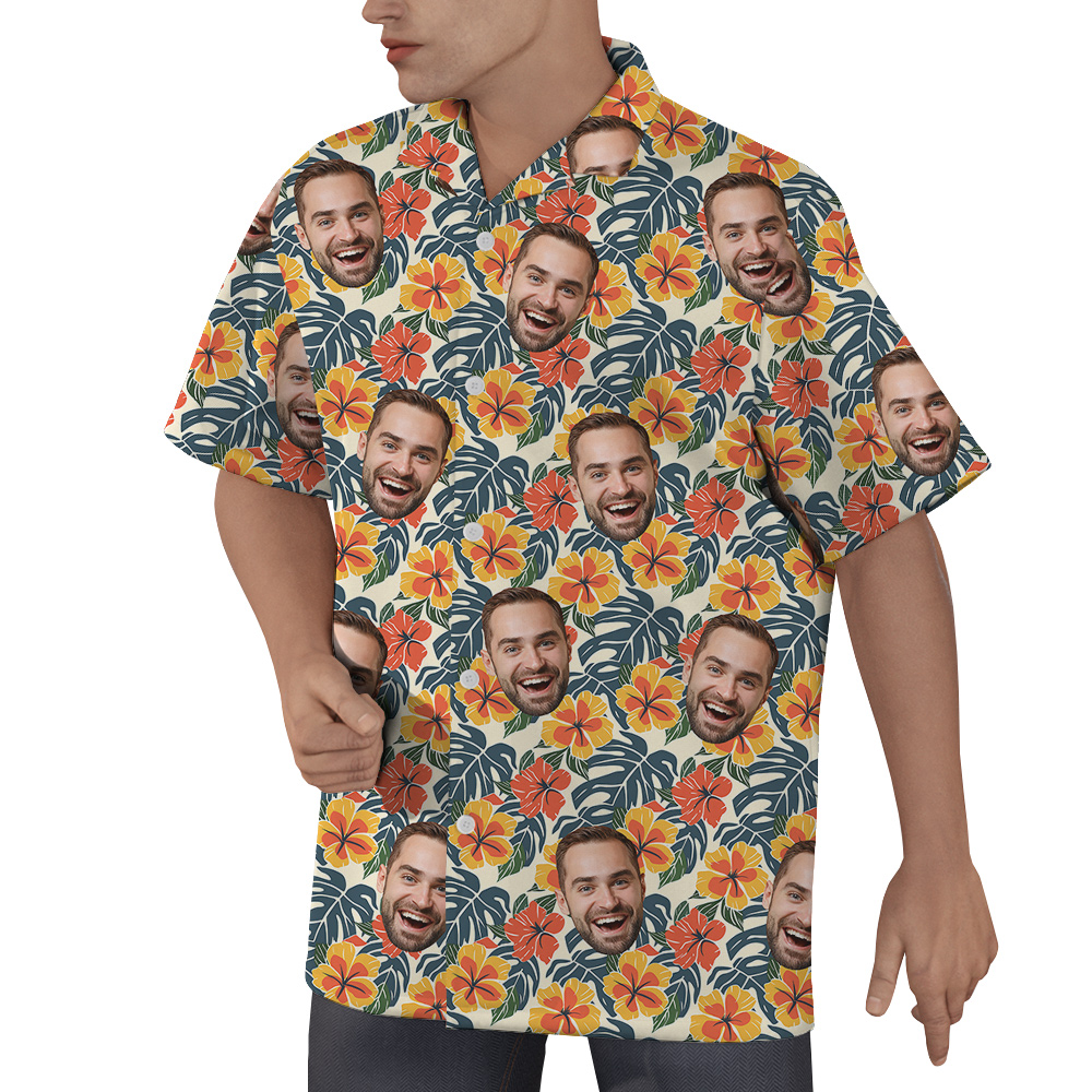 Plumeria Paradise Custom Face Hawaiian Mens Shirt for Birthday