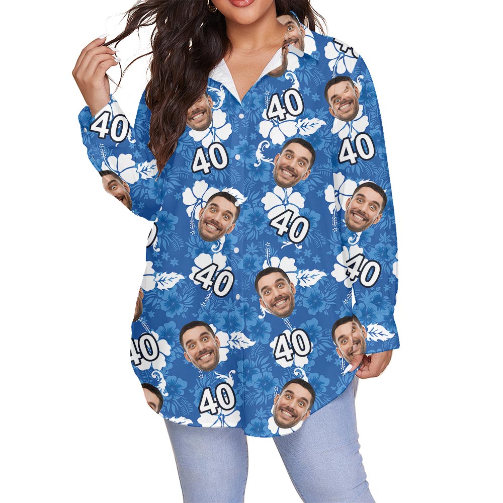 Custom Photo Plus Size Aloha Shirt For Women Long Sleeves