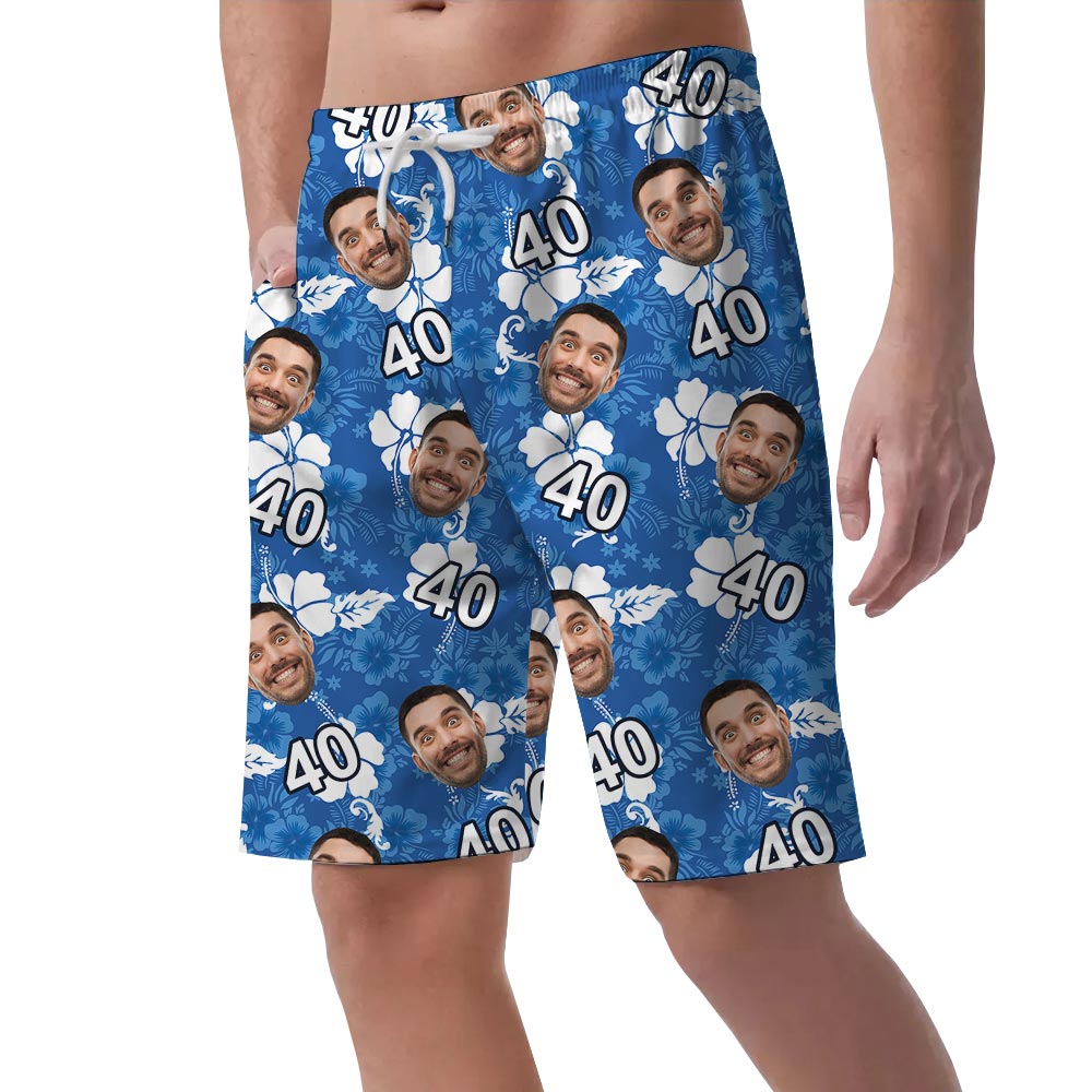 Funny Blue Hibiscus Custom Shorts For Men Happy Birthday