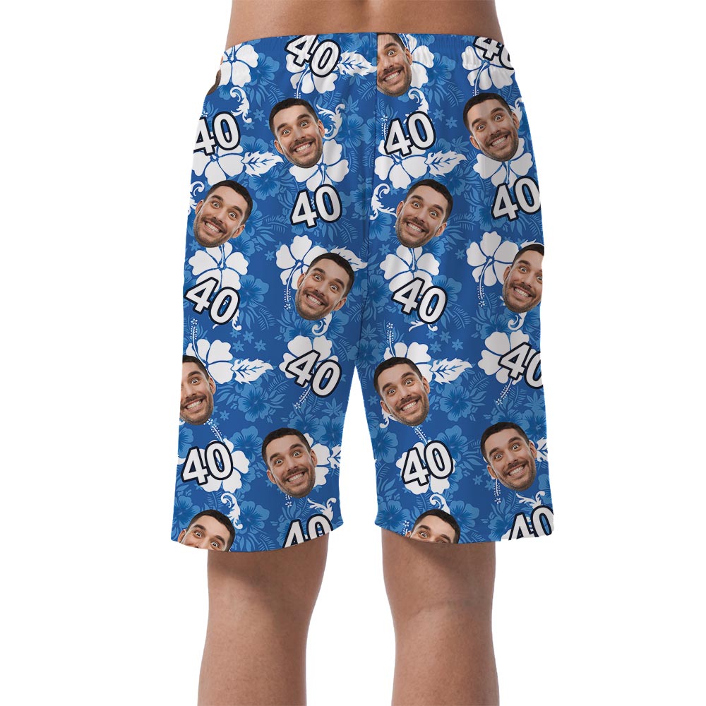 Funny Blue Hibiscus Custom Shorts For Men Happy Birthday