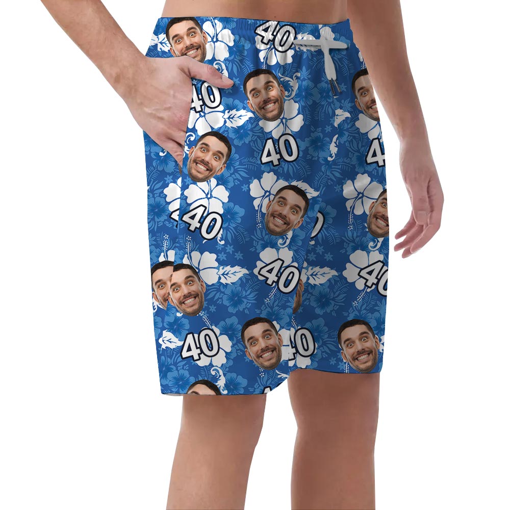 Funny Blue Hibiscus Custom Shorts For Men Happy Birthday
