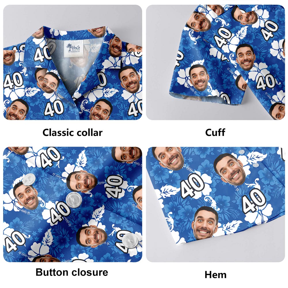 Custom Birthday Photo Blue Floral Shirt For Men