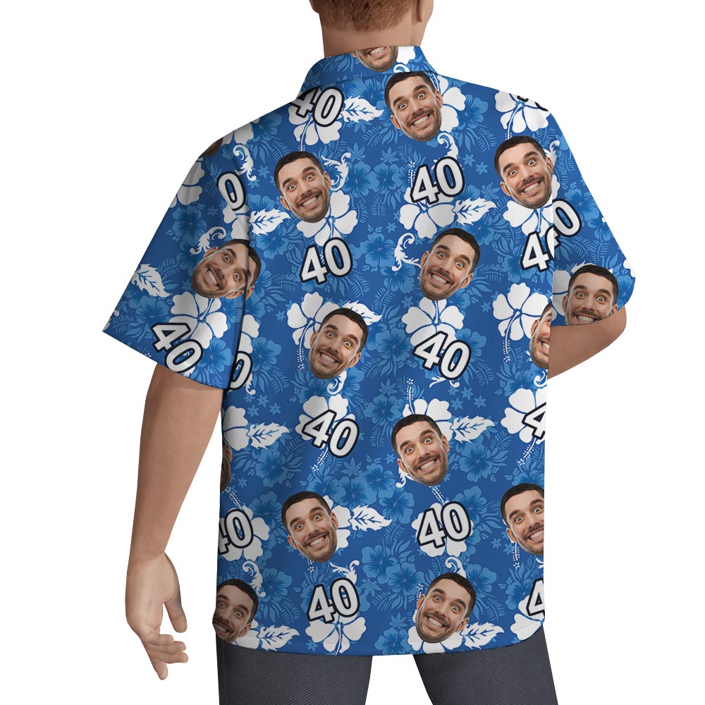 Custom Birthday Photo Blue Floral Shirt For Men