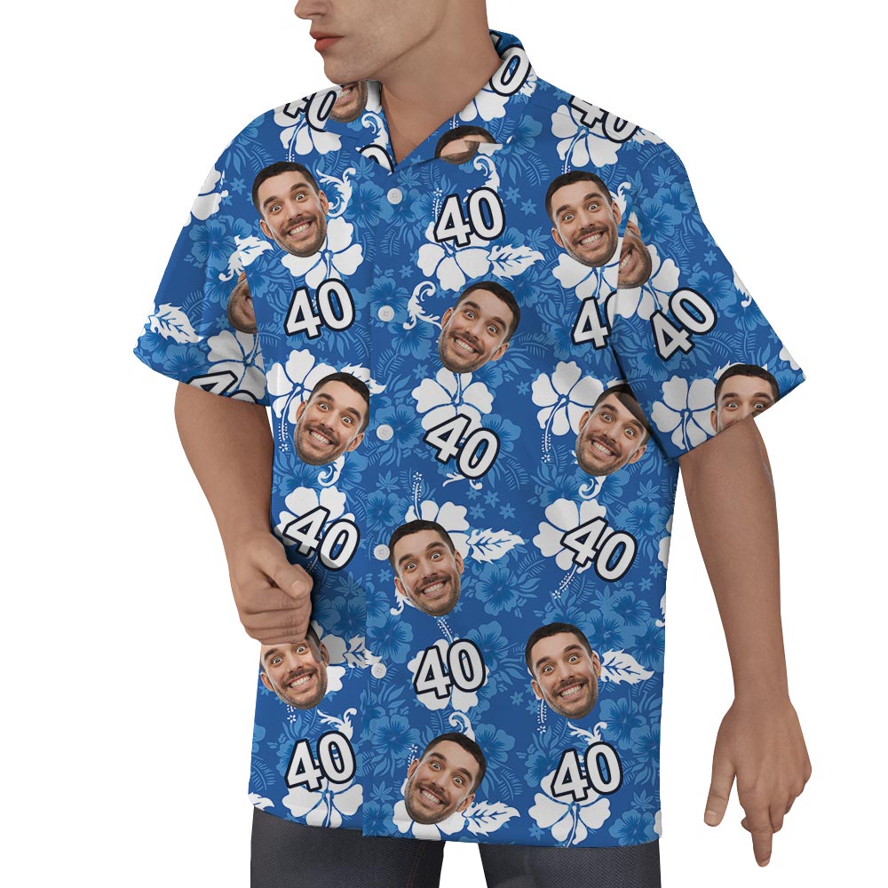 Custom Birthday Photo Blue Floral Shirt For Men