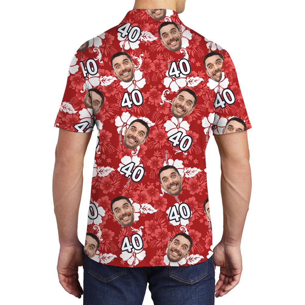 Cool Red Hibiscus Men's Polo With Custom Birthday