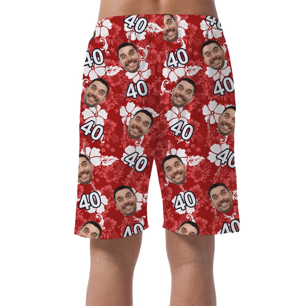 Red Men's Hawaiian Shorts With Custom Face Birthday
