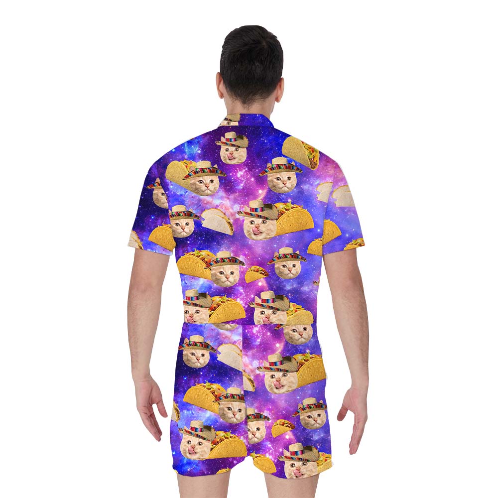 Custom Cat Face Taco Men's Romper