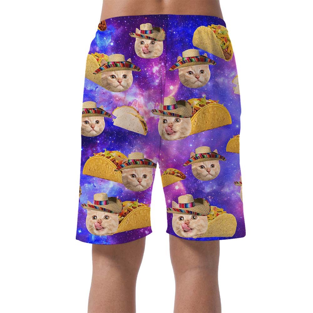 Unique Taco Cat Face Men's Hawaiian Shorts