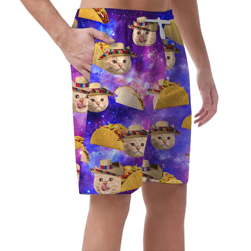 Unique Taco Cat Face Men's Hawaiian Shorts