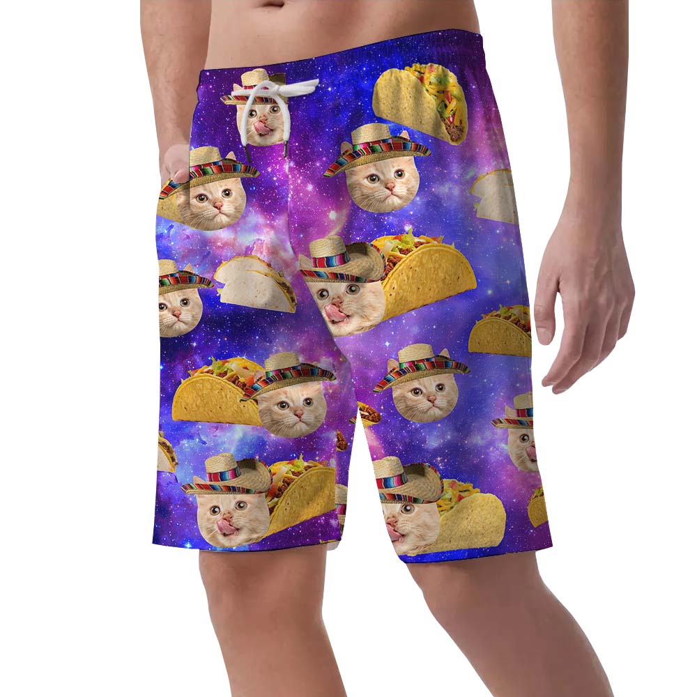 Unique Taco Cat Face Men's Hawaiian Shorts