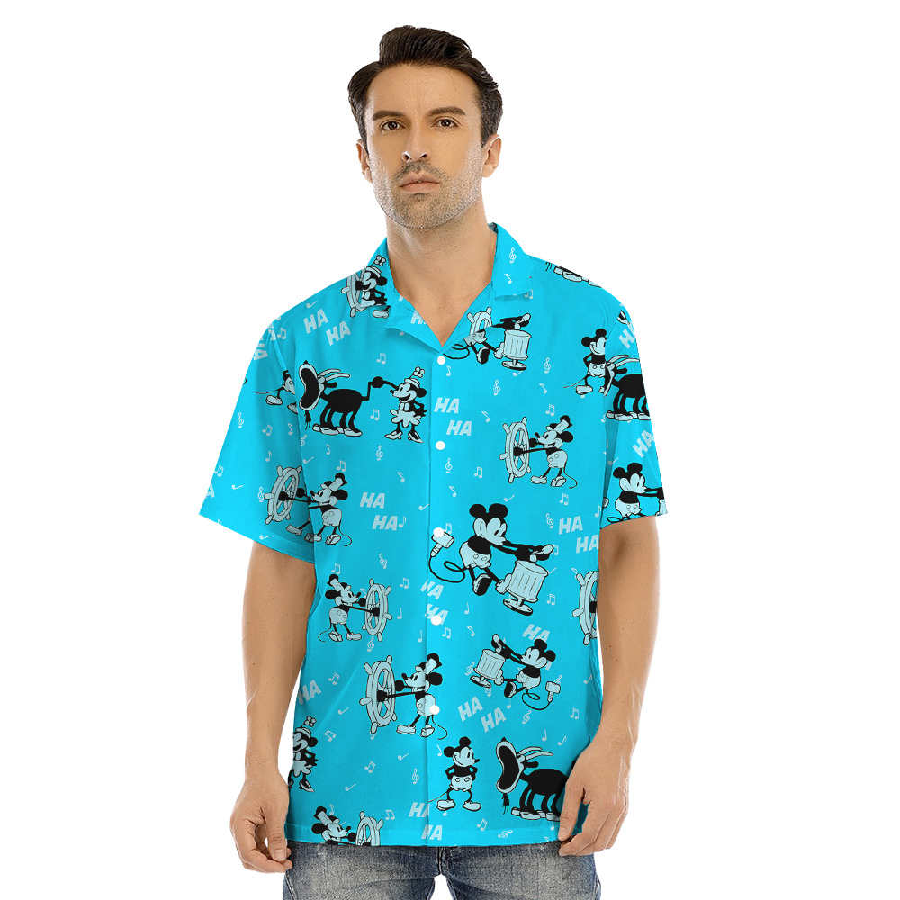 Classic Mickey Steamboat Willie Matching Family Blue Hawaiian Outfits