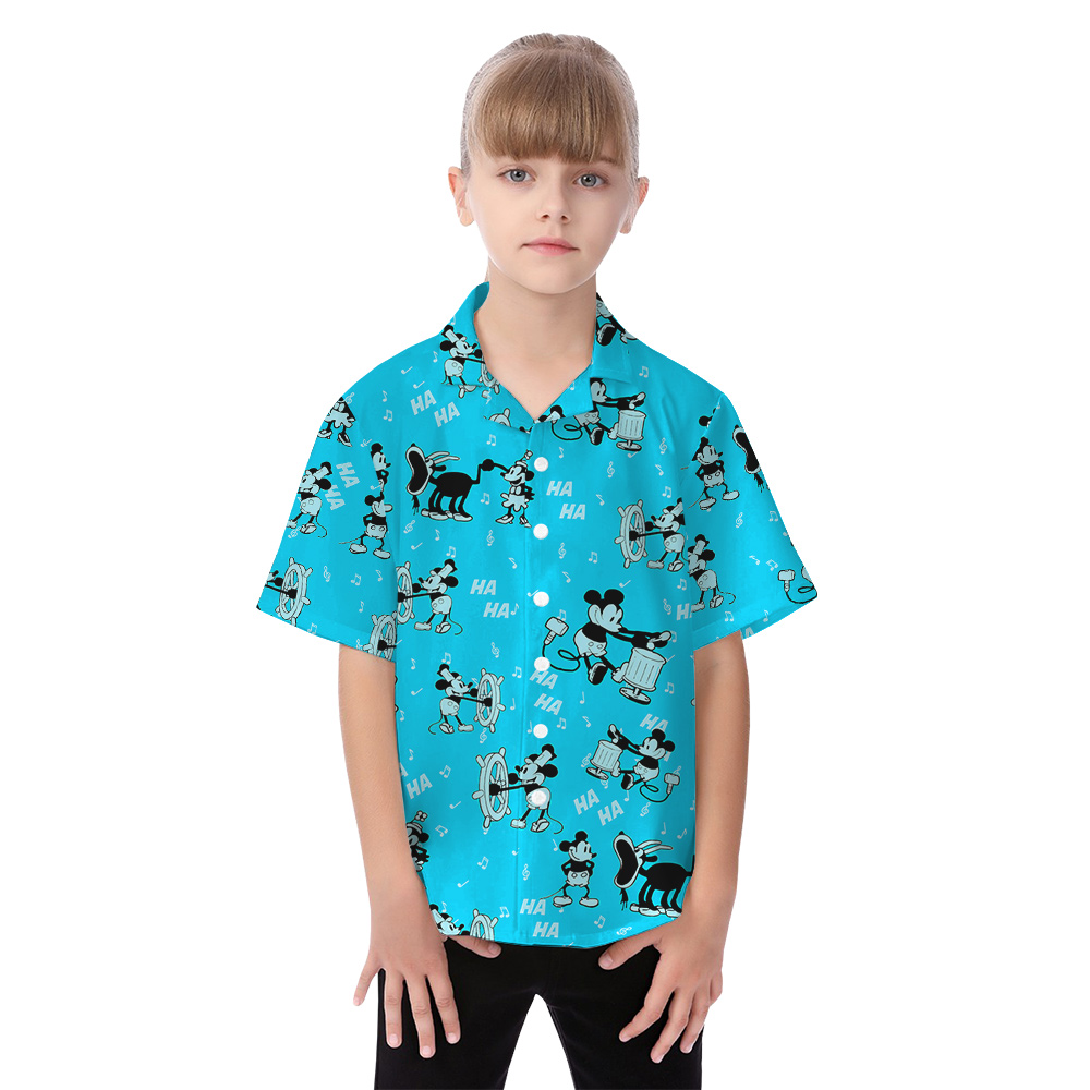Classic Mickey Steamboat Willie Matching Family Blue Hawaiian Outfits