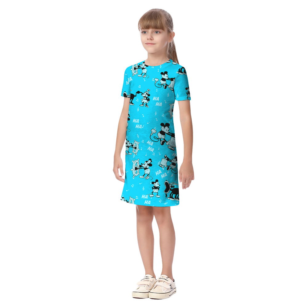Classic Mickey Steamboat Willie Matching Family Blue Hawaiian Outfits