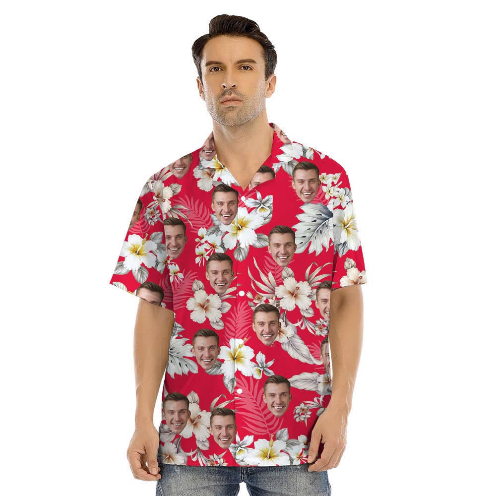 Matching Custom Photo Red Floral Matching Family Hawaiian Outfits
