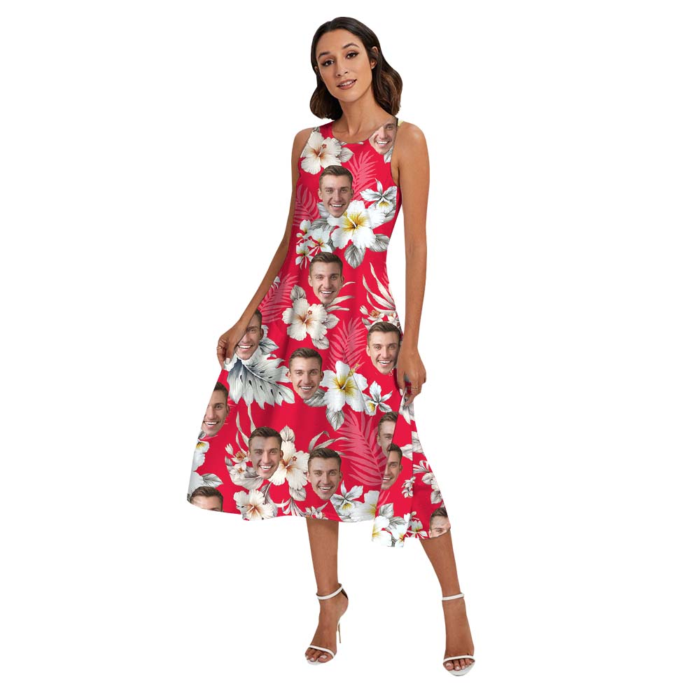 Matching Custom Photo Red Floral Matching Family Hawaiian Outfits