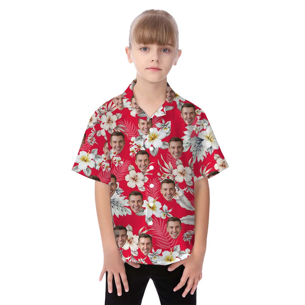 Matching Custom Photo Red Floral Matching Family Hawaiian Outfits
