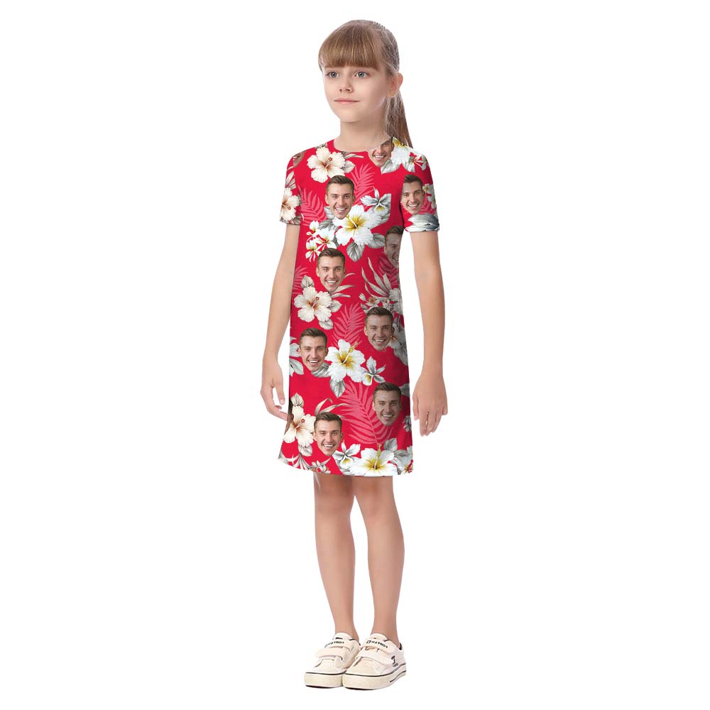 Matching Custom Photo Red Floral Matching Family Hawaiian Outfits