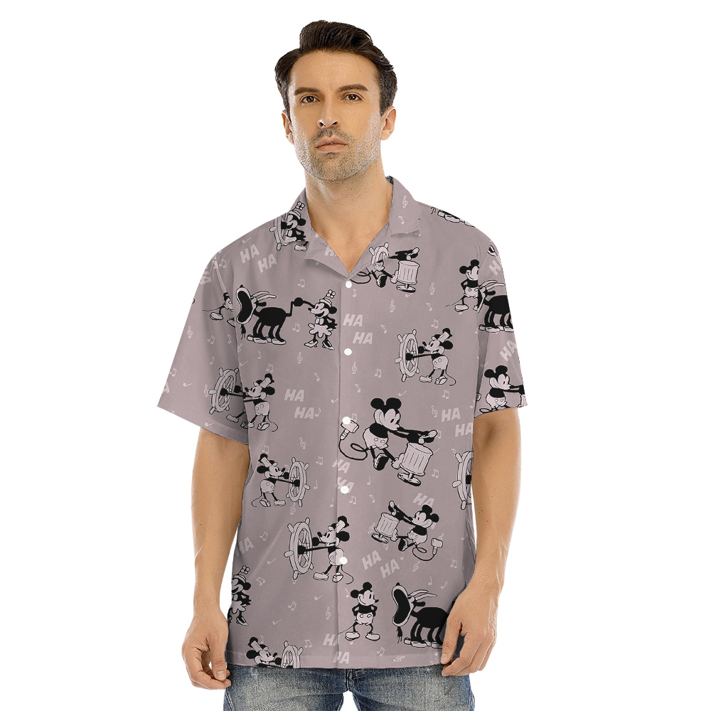 Vintage Steamboat Willie Mickey Matching Pink Hawaiian Outfits For Family