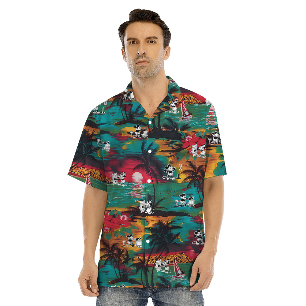 Tropical Sunset Beach Steamboat Willie Mickey Family Matching Hawaiian Outfits
