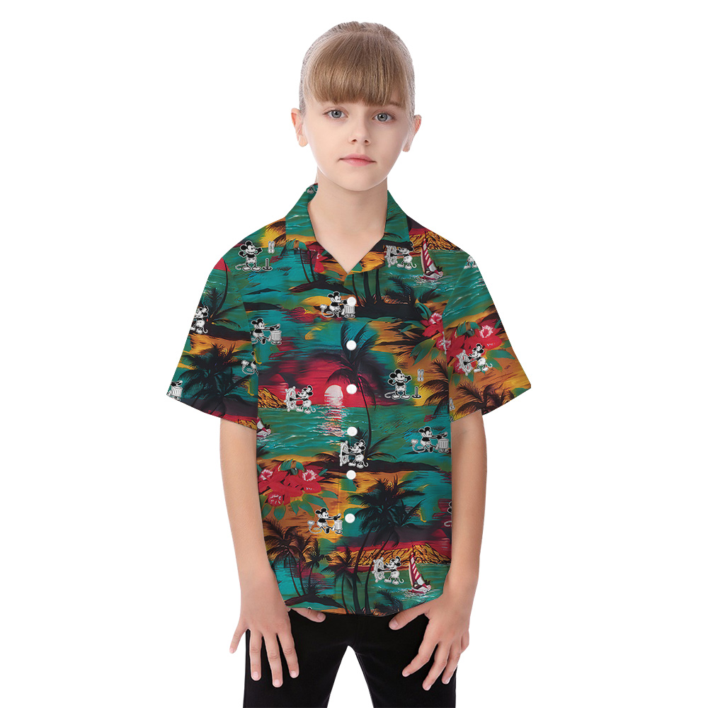 Tropical Sunset Beach Steamboat Willie Mickey Family Matching Hawaiian Outfits