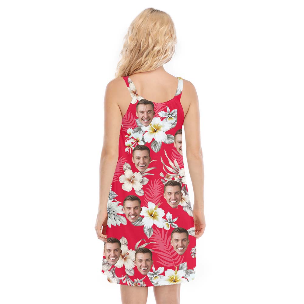 Personalized Face And Logo Red Cami Dress For Women