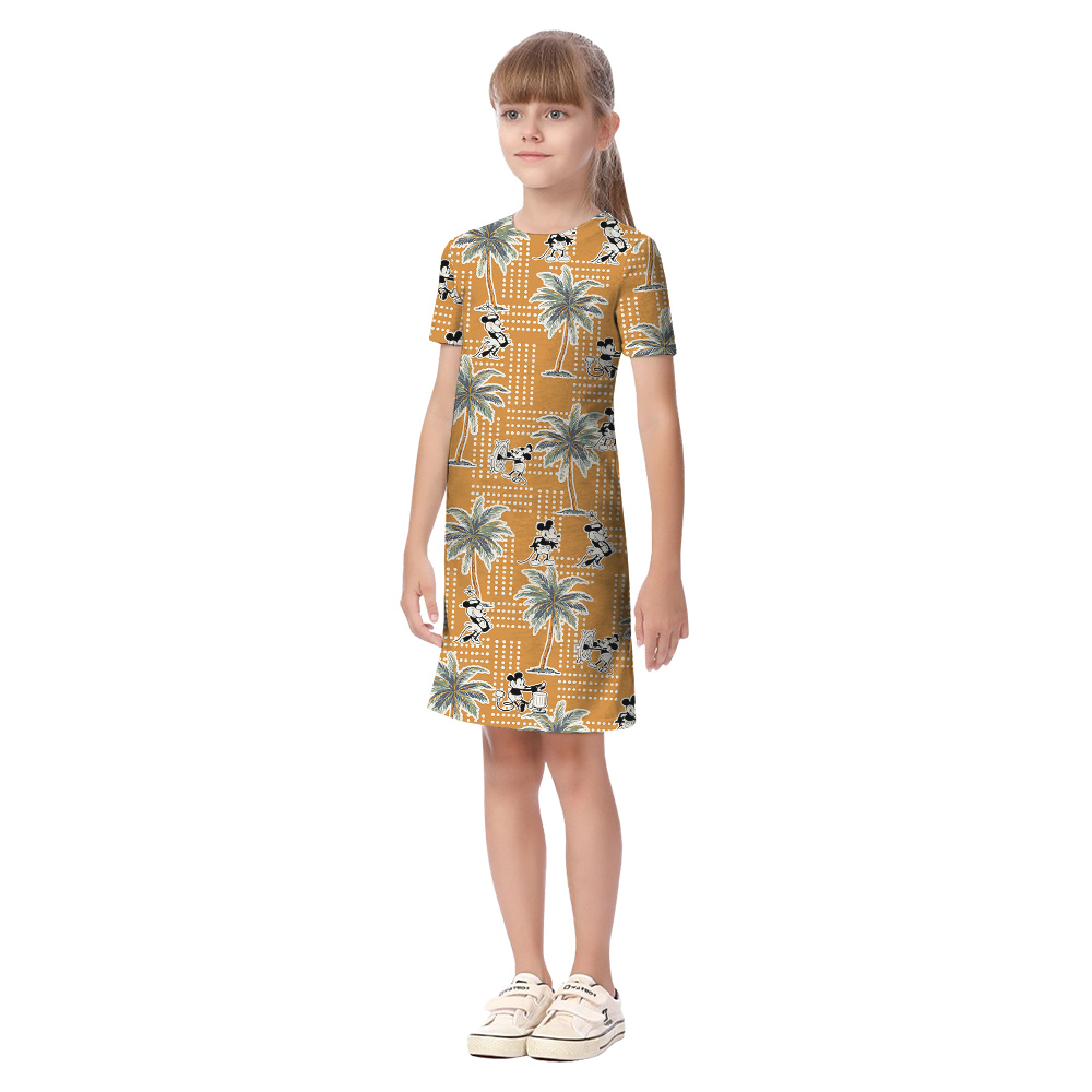 Tropical Vintage Palm Tree Steamboat Willie Mickey Yellow Family Matching Hawaiian Outfits