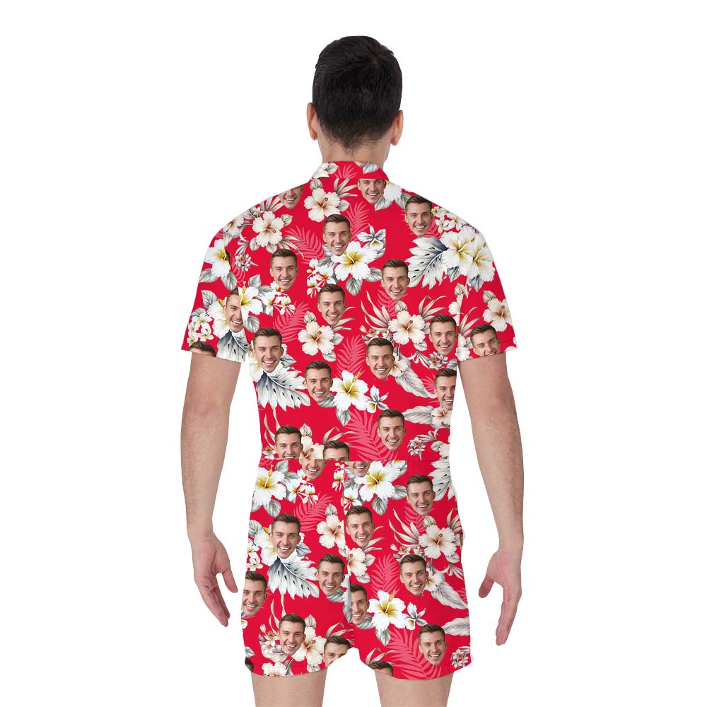 Custom Photo Red Floral Men's Romper