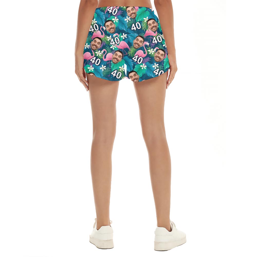 Custom Face Flamingo Birthday Hawaiian Shorts For Women