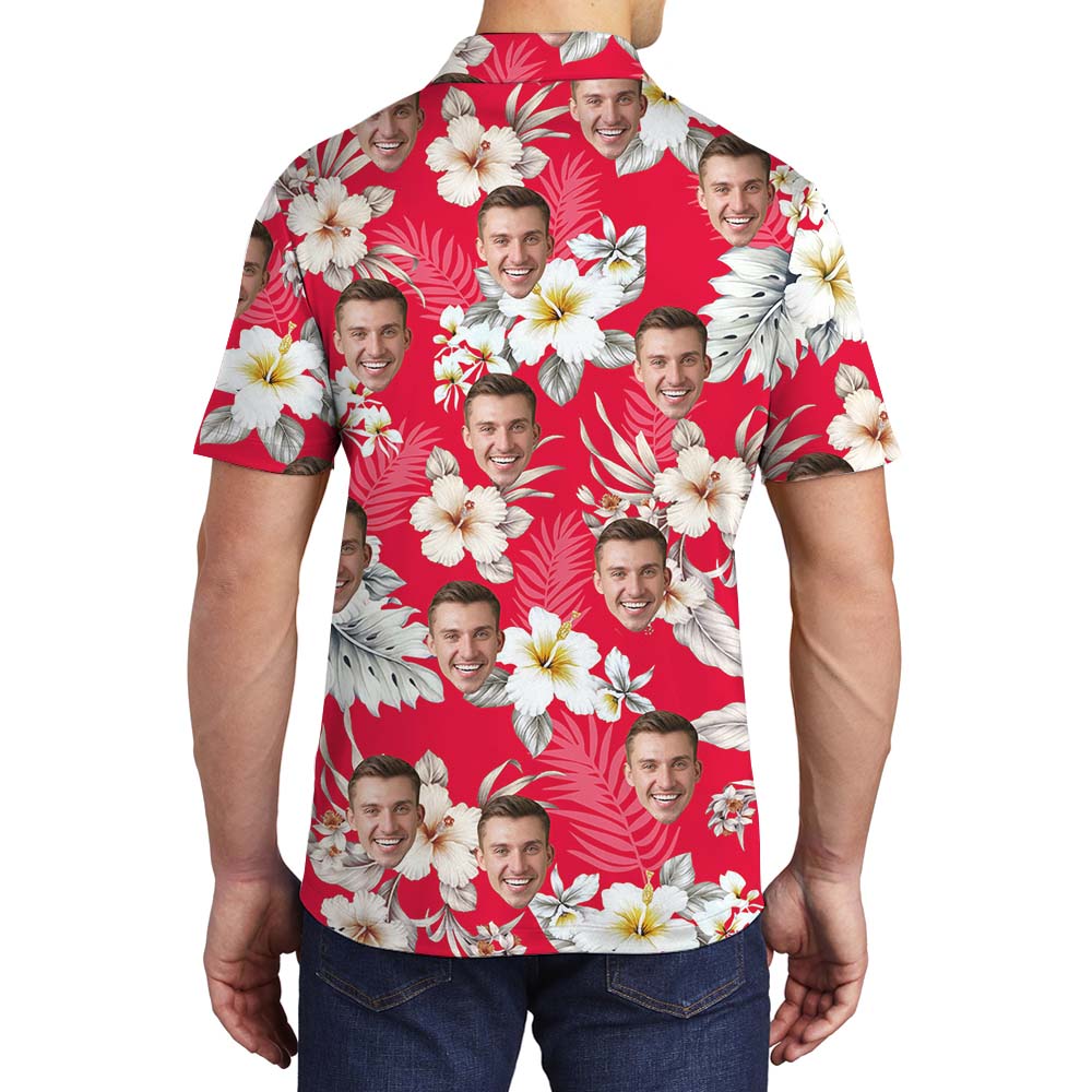 Vintage Custom Face Red Tropical Men's Hawaiian Polos