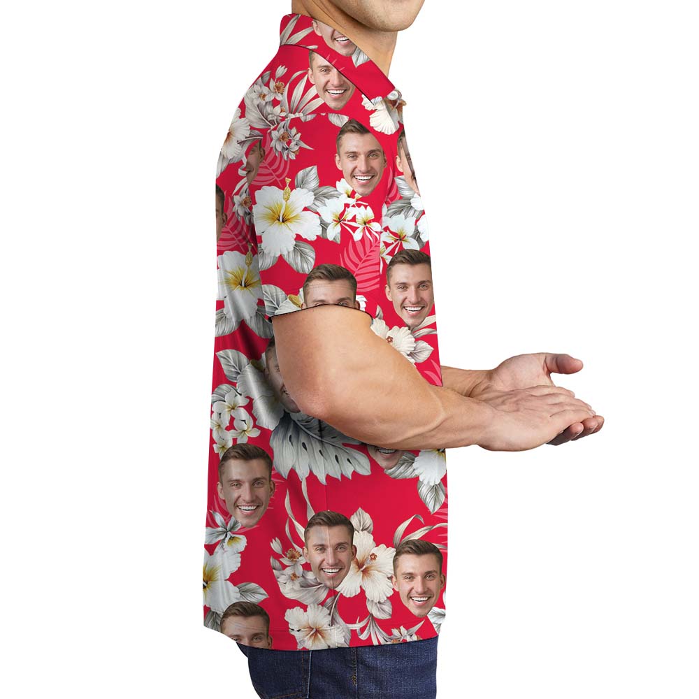 Vintage Custom Face Red Tropical Men's Hawaiian Polos