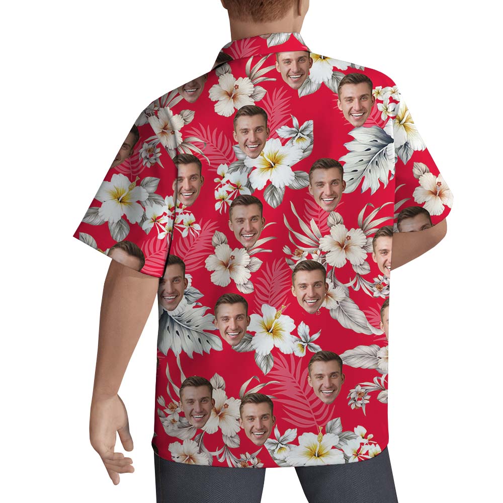 Custom Face Floral Red Hawaiian Shirt For Men