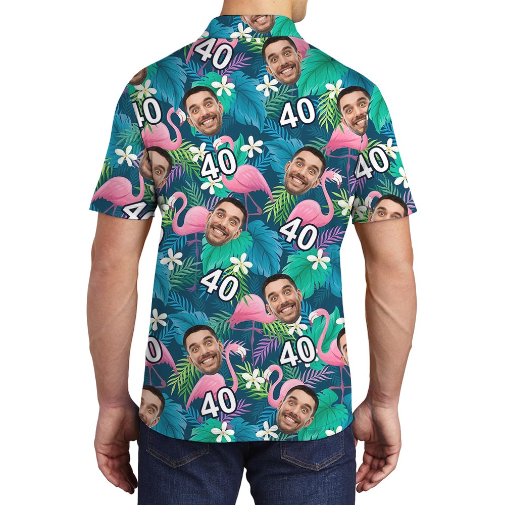 Personalized Flamingo Birthday Men's Hawaiian Polo Shirt