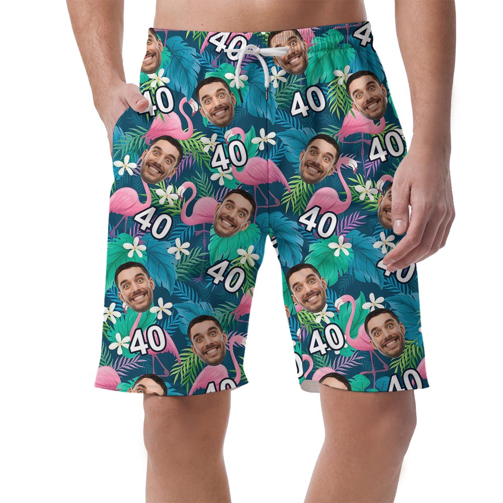 Personalized Birthday Party Flamingo Men's Hawaiian Shorts - variant image 1