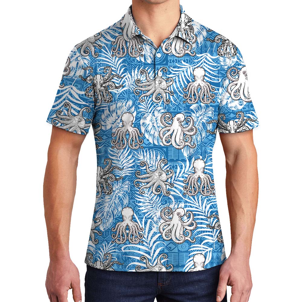 Octopus Blue Men's Collared Polo Shirt - variant image 1