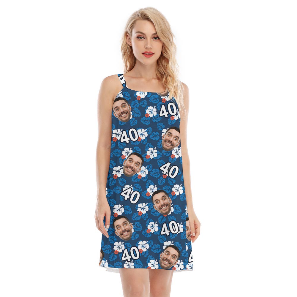 Custom Birthday Hawaiian Dress For Women Hibiscus Flowers Navy - variant image 1