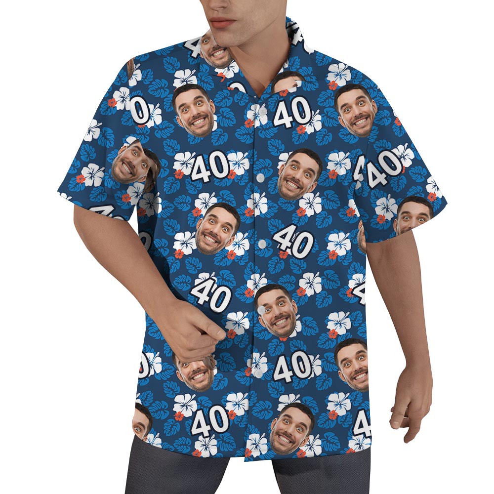 Custom Birthday Men's Hawaiian Shirt With Face And Age - variant image 1