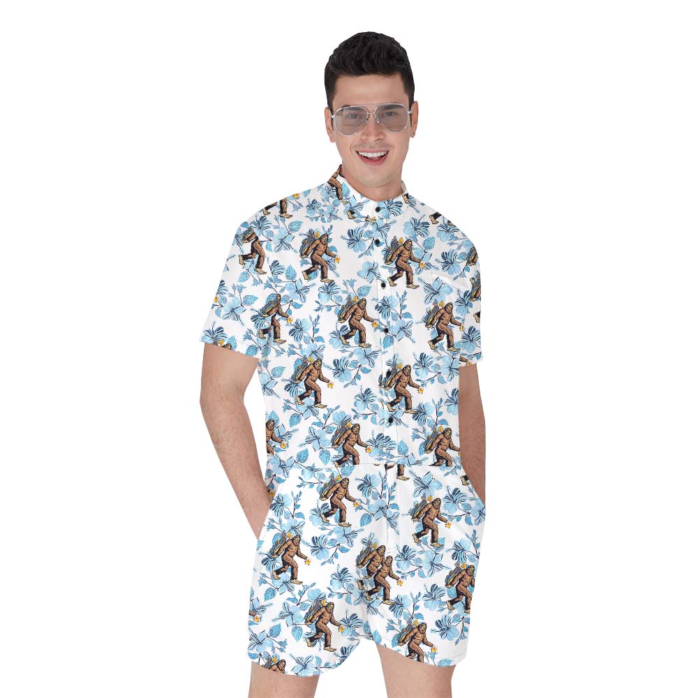 Bigfoot Holding Beer Floral Men's Golf Romper - variant image 1
