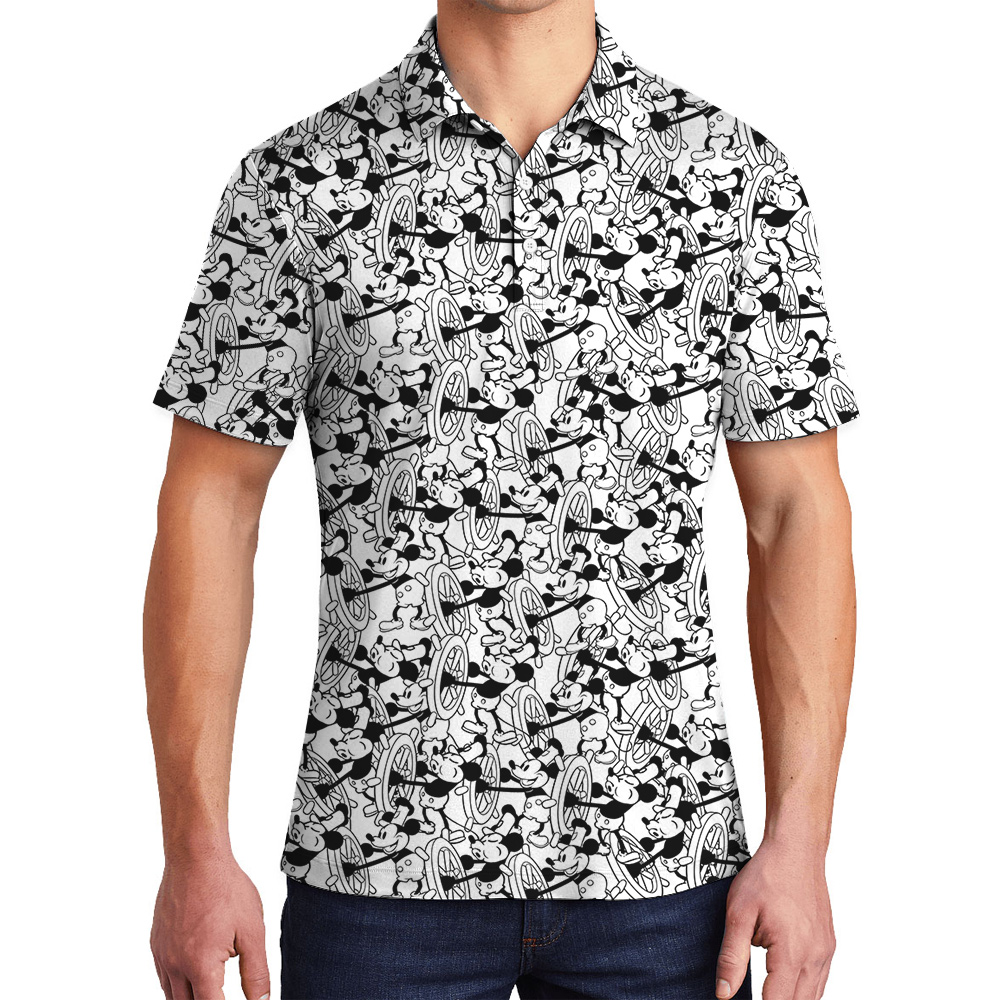 Funny Mickey Steamboat Willie Men's Hawaiian Polo Golf Shirt - variant image 1